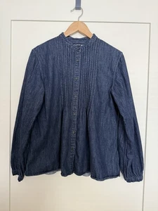 Uniqlo Ines De La Fressange Denim Shirt Womens M Navy Pintuck Pleated Button Up - Picture 1 of 11