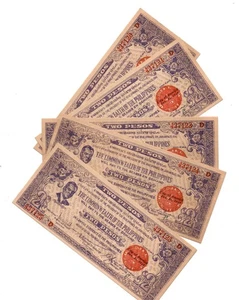 1942 Philippine Province of Negros Occidental 2 Peso S647B 5 in Sequence UNC - Picture 1 of 3