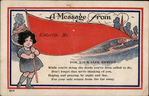 Kirksville, MO Grüße Mädchen mit Wimpel 1920 Adair County Missouri Postkarte - Bild 1 von 2