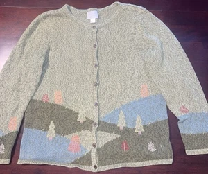 Cárdigan bordado a mano de otoño verde talla XL Christopher & Banks de colección para mujer - Imagen 1 de 7