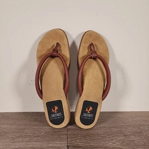 GH Bass Co SUNJUNS TAN BROWN STRAPPY Flat SANDALS FLIPFLOPS LEATHER 7.5m - Picture 1 of 4