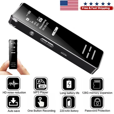 128G Audio Recorder Digital Voice Activated Mini Sound Dictaphone MP3 Player NEW - Image 1 of 4