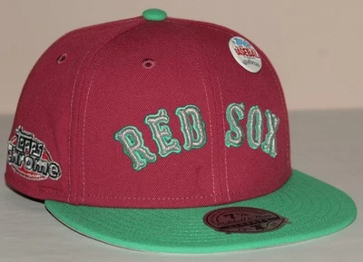 BOSTON RED SOX Cap Mitchell & Ness Fitted Hat TOPPS CHROME LOGO & PIN *READ* *D3 - Image 1 of 4