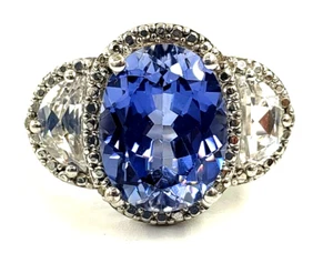 Sterling Silver Ring Size 7 Womens Ladys Oval Three Stone Purple Fancy Cocktail - Picture 1 of 9