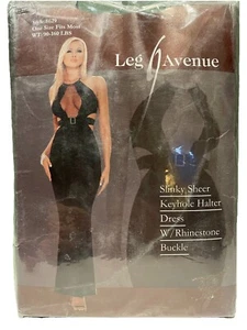 Leg Avenue La8629 Slinky Sheer Keyhole Halter Long Dress Gown One Size Black - Picture 1 of 1