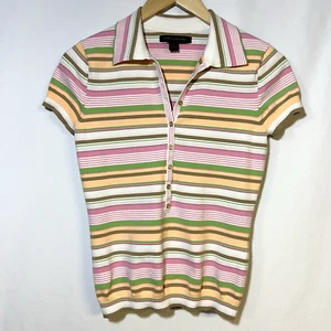 Express Design Studio Striped Polo Collar Shirt Top Pink Green Preppy Y2K - Picture 1 of 6