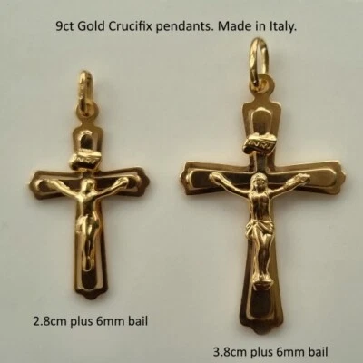 9ct 9K Gold Crucifix Cross pendant INRI 2 sizes 2.8cm 3.8cm plus 6mm bail. Italy - Image 1 of 4