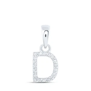 10K White Gold Womens Round Diamond D Initial Letter Pendant 1/20 Cttw - Picture 1 of 2