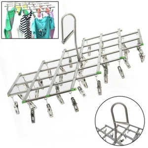 35 Pegs Stainless Steel Laundry Socks Underwear Clothes Airer Dryer Rack Hangers - Picture 1 of 13