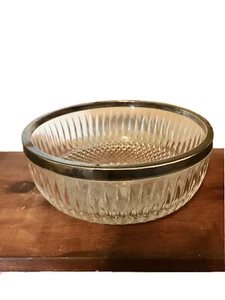 Vintage Clear Cut Glass Bowl  With Metal Rim Medium Size - Bild 1 von 12
