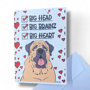 English Mastiff Dog Valentines Day Card Handmade Holiday Pet Greeting Card Gift - Picture 1 of 15