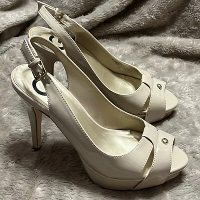 Sandalias de tacón G BY ADIVINAR CATHY Peep Toe plataforma charol desnudo para mujer talla 8M Foto 1 de 4