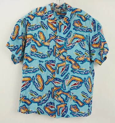 Vintage Guess USA Men's XL S/S Blue Rayon Tropical Fish Print Hawaiian Shirt - Image 1 of 4