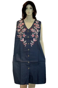 Women's Plus Size Embroidered Denim Dress 1X 2X 3X Blue - Picture 1 of 5
