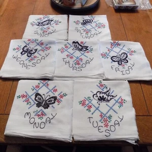 Vintage Embroidered 7 Days of the Week Kitchen Towels Hand Stitched Butterflies - Picture 1 of 9