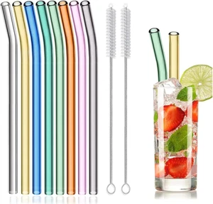 8 Pcs Reusable Glass Straws, 8"X8Mm Eco-Friendly Drinking Straws for Smoothies, - Picture 1 of 12