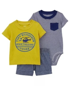 Carter's YELLOW Infant Boys 3-Piece Little Short Set, US 6 Months - Picture 1 of 3