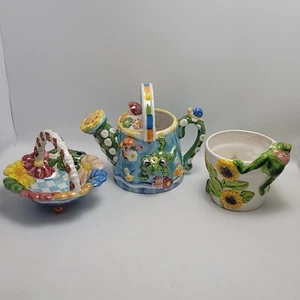 Regadera de cerámica con maceta y cesta WCL Porcelana Rana Floral Setas - Imagen 1 de 17