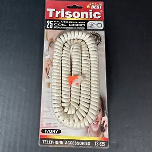 Vintage 25 FT Modular Phone Coil Cord Telephone Handset Cable IVORY (Trisonic) - Picture 1 of 6