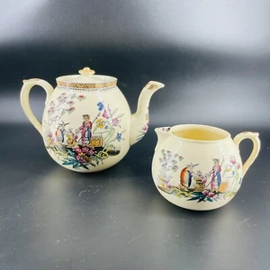Antique Edge Malkin & Co E. M. & Co Cream CHANG Teapot and Creamer Chinoiserie - Picture 1 of 21