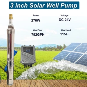 270W 3" DC 24 Solar Pump Submersible Pump Bore Deep Well Pump + MPPT Controller - Picture 1 of 17