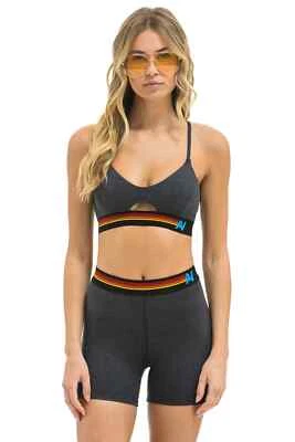 Aviator Nation Medium Charcoal Gray Keyhole Sports Bra & Biker Shorts Set BNWT - Image 1 of 4