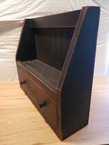 Primitive Toolbox Shaped Shelf w/ Drawer Rustic Farmhouse Country Cottage Décor - Picture 1 of 6