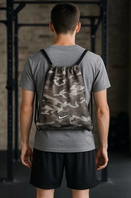 Nike Camo Mesh Drawstring Backpack Gym Sack Bag Gray Black White - Image 1 of 4