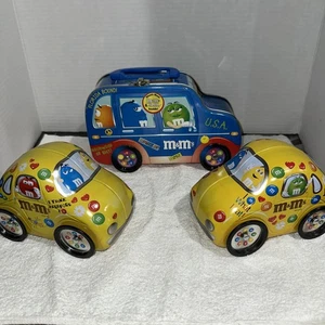 3 Vintage M&M Tin Cars 2 Vw Beetles And Vacation Van - Picture 1 of 24