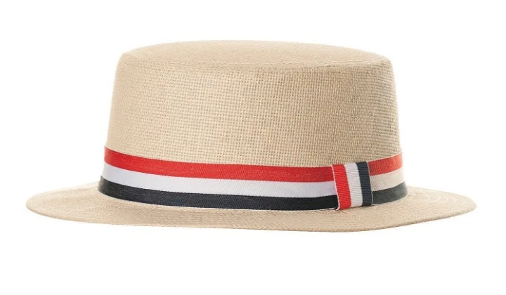 Adults Straw Skimmer Hat with Red White & Blue Hatband - Image 1 of 1