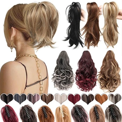 US Claw Clip Hair Bun Ponytail Extensions Curly Chignon Straight Updo Hairpiece - Image 1 of 4
