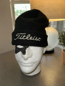 Titleist Men’s Tour Soft Fleece Beanie Black/White Cold Weather Golf Vintage - Picture 1 of 4
