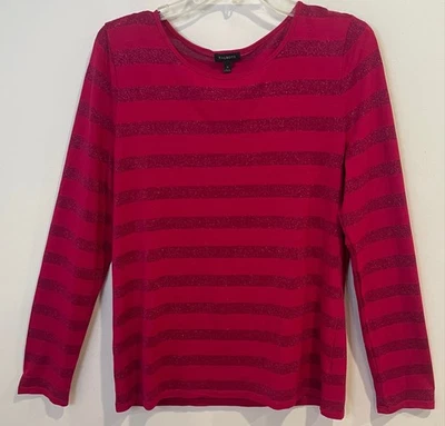 Blusa/top rojo Talbots para mujer M LS a rayas brillantes Foto 1 de 4