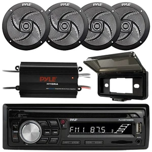 Pyle Marine Bluetooth MP3 USB Receiver, 4CH Amplifier, Cover, 4x 5.25" Speakers - Picture 1 of 6