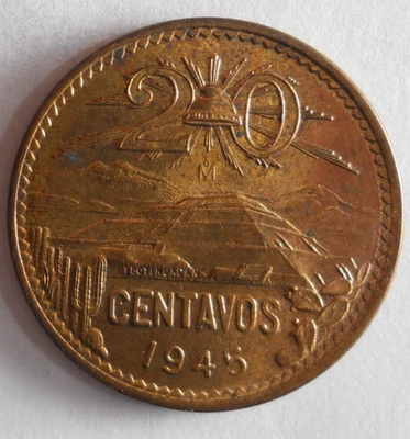 1945 MEXICO 20 CENTAVOS - AU/UNC -  WW2 DATE - Great Coin - Lot N21 - Image 1 of 2