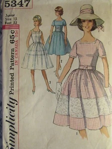 VTG 63 SIMPLICITY 5347 Juniors Fitted & Flared Dress n 3 Looks PATTERN 13/33B - Picture 1 of 4