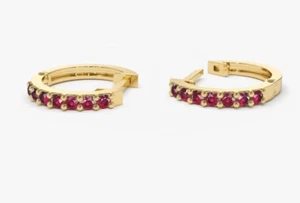 0.30CT Round Cut Natural Ruby Women's Birthday Gift Hoops Earrings In 14k Gold - Picture 1 of 11