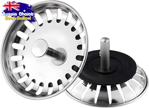 Sink Strainer Plug Drain Filter Stopper Stainless Steel Kitchen 82mm 2-Pack - Picture 1 of 12