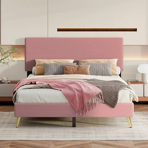 Full Size Bed Frame Upholstered Rabbit-Shape Daybed Sofabed with Headboard Pink - Picture 1 of 13