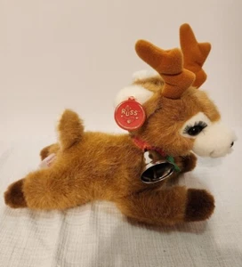 Vintage Russ Plüsch Rentier Carress weiche Haustiere Weihnachtsgeschenk mit Etikett Glocke - Bild 1 von 5