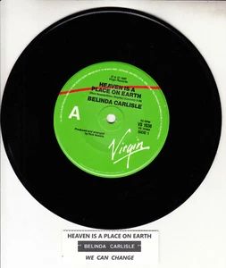 BELINDA CARLISLE Heaven is a place on Earth 7" 45 rpm record + juke box strip - Foto 1 di 2