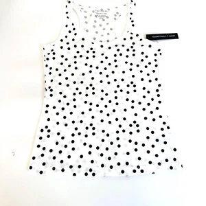 NEU Tahari weiß schwarz gepunktet Essentials Racerback Tank Top XS - Bild 1 von 5