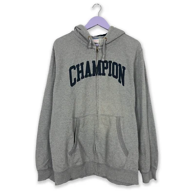 Sweat-Shirt Champion Vintage Gris à Capuche Logo Grand Brodé Âge 90 - Coupes - Photo 1/4
