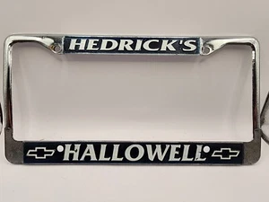 Vintage HEDRICK'S HALLOWELL CHEVROLET CHEVY Car Dealer Metal License Plate Frame - Picture 1 of 4