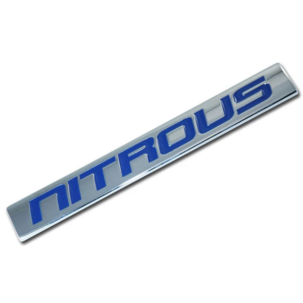 CHROME/BLUE METAL NITROUS NOS ENGINE RACE MOTOR SWAP BADGE FOR TRUNK HOOD DOOR - Image 1 of 1