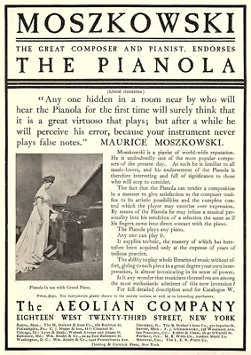 c1900 THE AEOLIAN COMPANY THE PIANOLA PIANO NEW YORK PRINT AD Z2517 - Image 1 of 3
