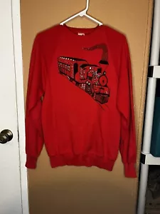 Vintage 90er JERZEES roter Zug Rundhalsausschnitt Pullover silber glitzer Größe Medium - Bild 1 von 5