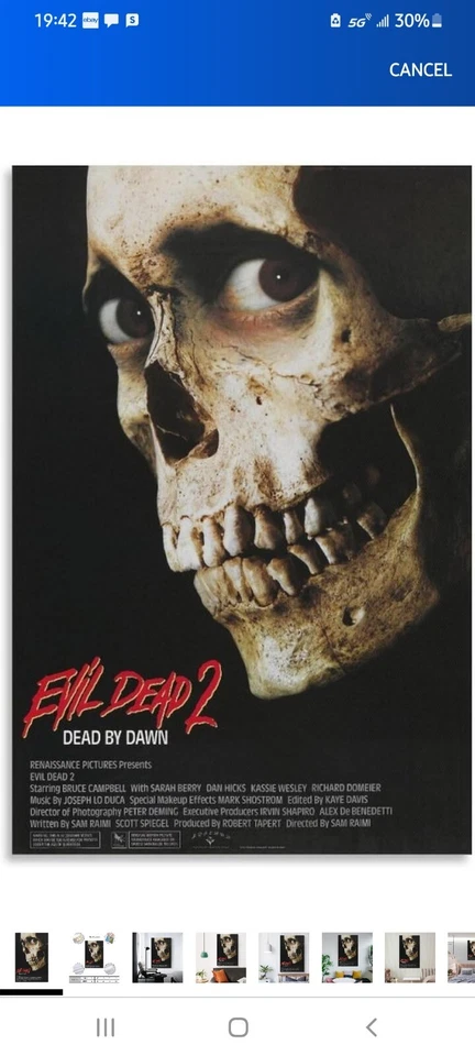 Evil Dead 2 Canvas Poster Print 12x18 In Unframed - Image 1 of 2