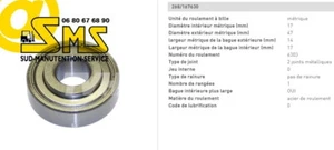 BT TOYOTA LHM230 ROULEMENT 6303ZV GALET ROULEAU 47 17 mm TRANSPALETTE MANUEL - Picture 1 of 2