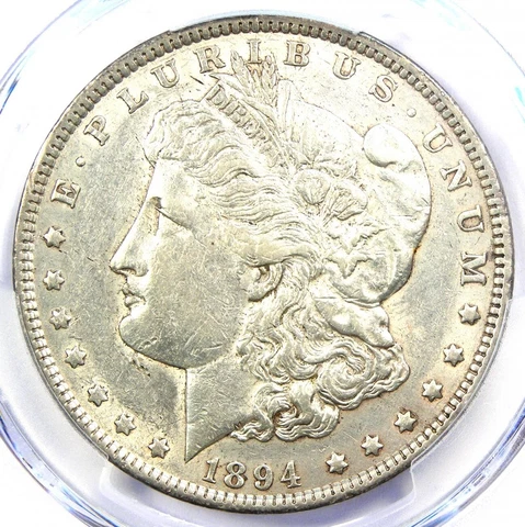 1894-P Morgan Silver Dollar $1 Coin (1894). Certified PCGS AU Detail - Rare Date Cover